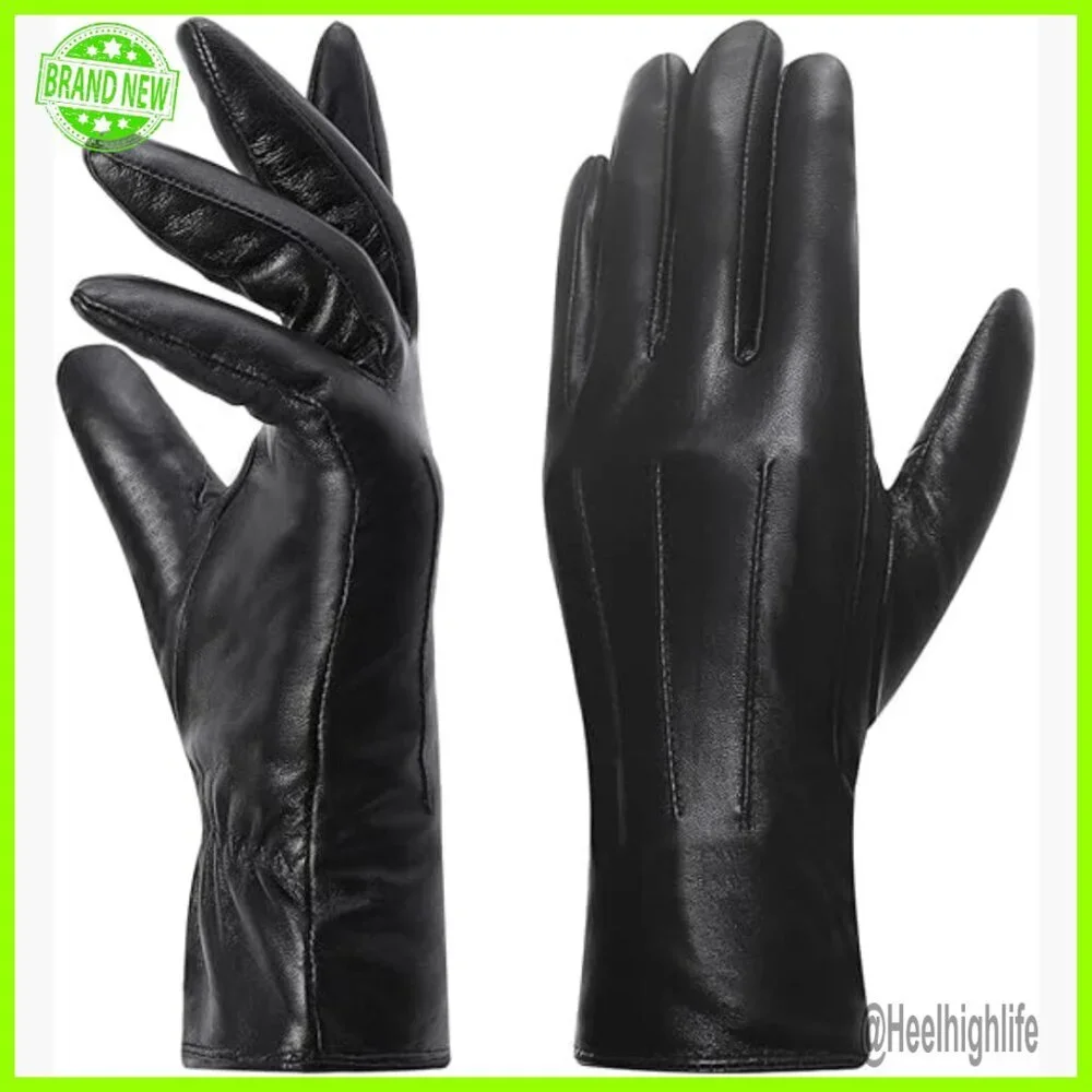 Medium Leather Gloves Touchscreen Fleece Lined Winter Warm Driving
